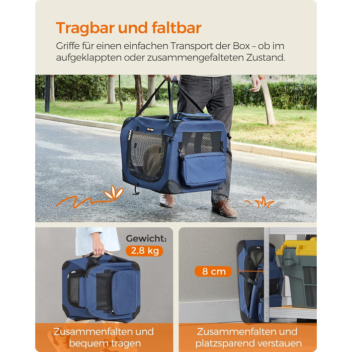 Клітка для собак Feandrea, переноска для собак XL, 81 x 58 x 58 см, з металевим каркасом та ручками, дихаюча, з кишенями