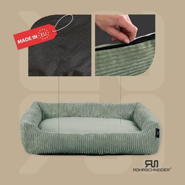 Лежанка для собак Rohrschneider | Миюча лежанка для собак | для маленьких та середніх собак | з подушкою Cord | 2 розміри (55x42 см / 70x50 см) | з пакетиками для вигулу (Salbei, Cordstoff breit)