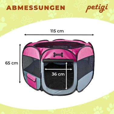 Вольєр для цуценят та дрібних тварин Petigi XL 115x115x65 см, 8-кутний, легкий догляд, рожевий