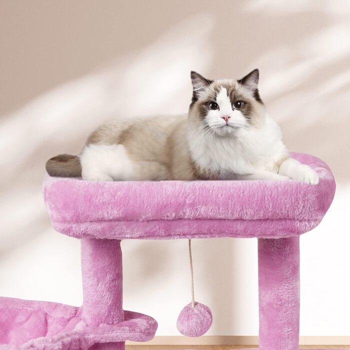 Котячий будинок MIAO PAW 10 для домашніх котів, рожевий – багаторівнева вежа з сизалевими когтеточками, ігровим центром, лежаком та платформами
