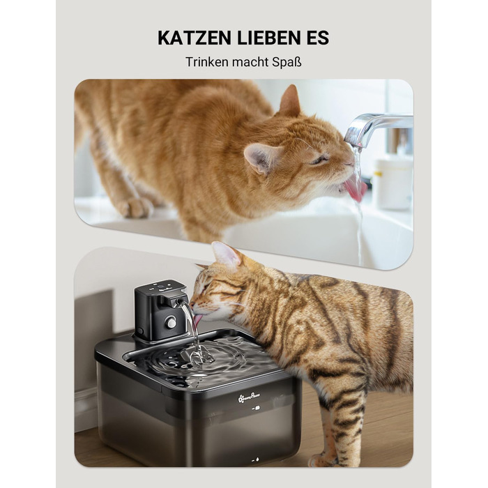 Автоматичний бездротовий фонтан для котів DownyPaws, 2.5 л, з датчиком руху, тиха робота, на акумуляторі, чорний ABS-пластик