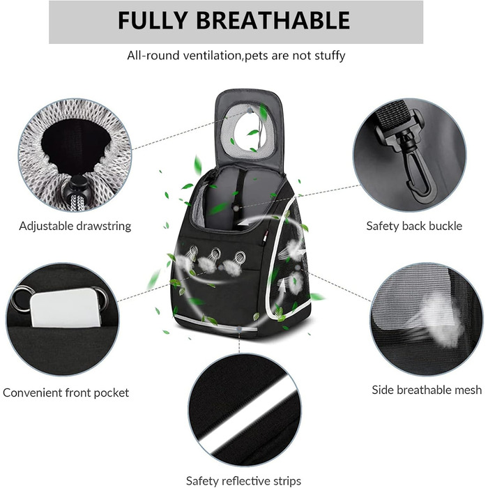 Рюкзак для собак та котів PETCUTE: зручний та практичний для подорожей, хаджінг, кемпінгу. Чорний колір.