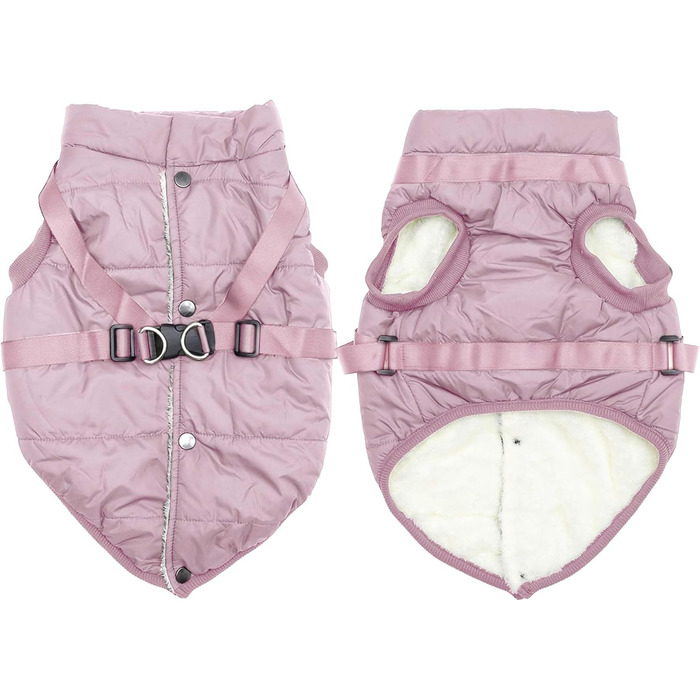 Тепла куртка для цуценят на шлейці, рожева, XS. М'яка, вітронепроникна жилетка для маленьких собак, тепла підкладка з флісу. (1 шт.)