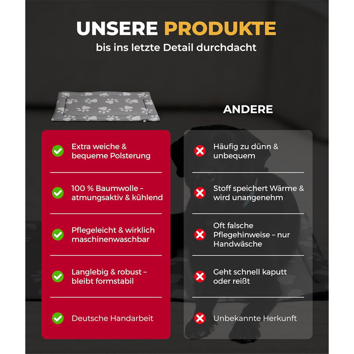 Літня собача ковдра HS-Hundebett® з бавовни з наповнювачем та антиковзким покриттям XS – М'яка собача ковдра для літа – Працює в пральній машині та довговічна – Легка літня ковдра для собак – Виготовлено в Німеччині (Лапа Антрацит, 95x135 см)