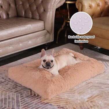 Водонепроникне собаче ліжко Bedfolks знімним, пральним чохлом, м'яким штучним хутром для великих собак, пухнасте ліжко-будка, 88,9 x 58,4 см, темно-сірий (Large, масивна верблюжа шкіра)