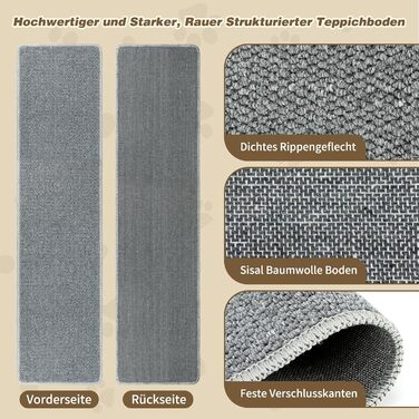Килимок для дряпання котів FHTONGE 71x15.8 см з сизалю для кріплення на стіну, сірий