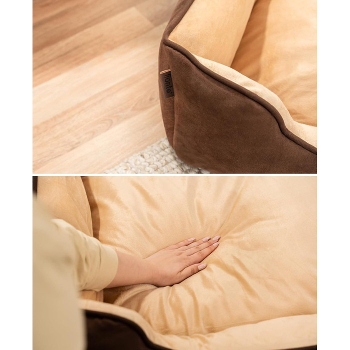 Ліжко для собак Lionto 2-в-1 з м'яким входом, зручне домашнє ліжко для тварин, що перевертається, для собак та котів, 110x80 см, подушка для собак з легкою у догляді оксамитовою обробкою, (Д 60 x Ш 50 x В 22 см (з нанесенням імені), Коричневий/Бежевий)