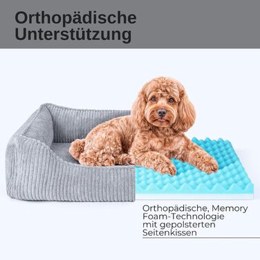 PAW WOW Антон ортопедичне ліжко для собак, сіре, 100x70 см – лежак для малих, середніх і великих порід