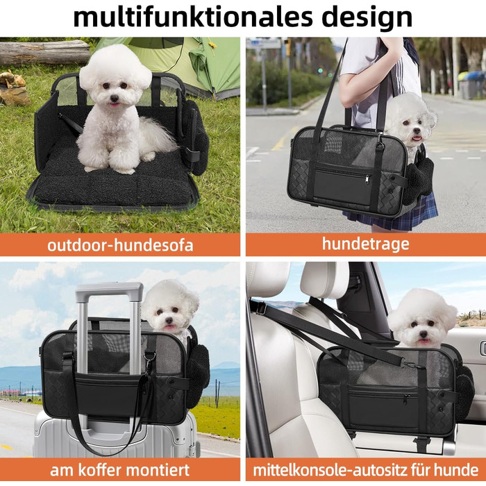 Транспортна сумка для собак та котів: переноска для тварин до 6 кг, з підстилкою та сталевим каркасом, чорна