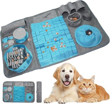 Килимок для пошуку іграшок для собак, 66x42 см [10 VERSTECKE], інтерактивна іграшка-головоломка, міцний, для тренування, підходить для собак будь-якого розміру (Блакитний)