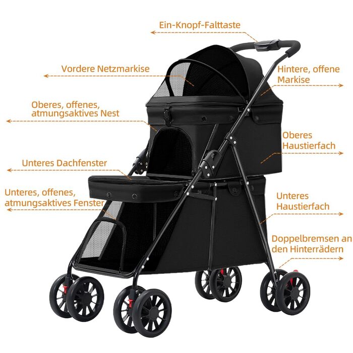 Візок для собак Homewell 2в1: Buggy з платформою та переносна сумка, чорний (67x50x95 см)