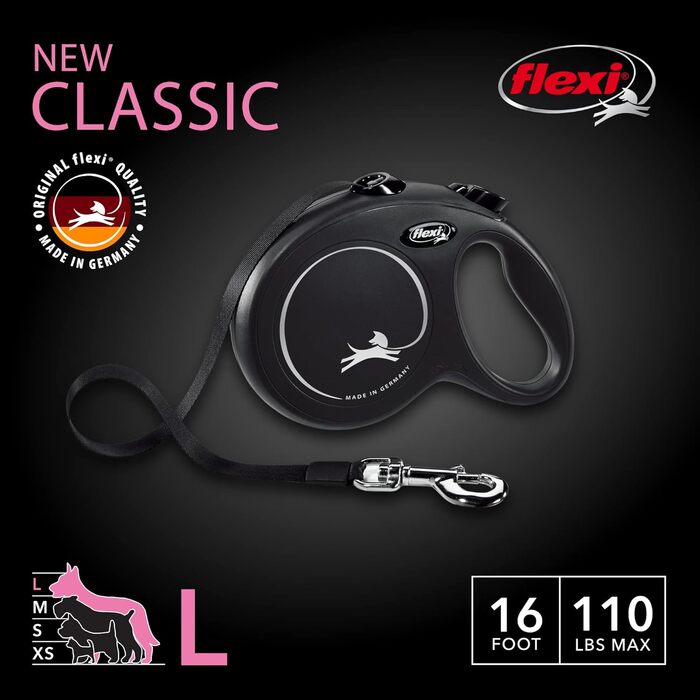 Flexi класичний автоматичний повідець для собак, 4,9 м, чорний