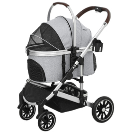 PawHut Коляска для собак 3 в 1 Dog Buggy Складна для собак і кішок до 10 кг Cat Buggy з подушкою Підстаканник Сітка Вікна Двері Кошик для зберігання Котяча коляска Баггі Світло-сірий | Аосом