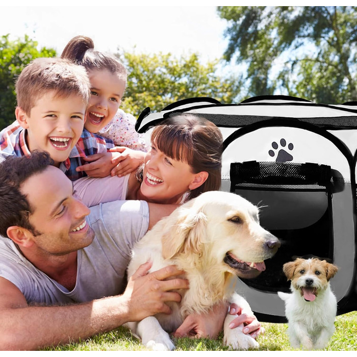 Клітка для котів та собак BRIMOREA 74x74x43 см, клітка-вольєр для тварин, гніздо для цуценят, забіг для кроликів, клітка для балкона (Коричнева/Сіра)