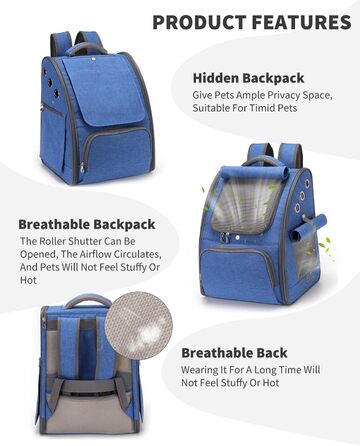 PETCUTE Рюкзак для собак та котів, дихаючий, складаний, для маленьких тварин, блакитний