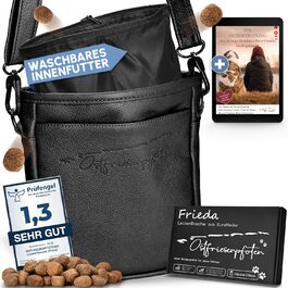 Футляр для ласощів для собак Ostfriesenpfoten® 'Frieda' з якісної штучної шкіри, чорний, розмір L. Зручний магнітний замок EasyOpen, гастрономічна сумка для собак.