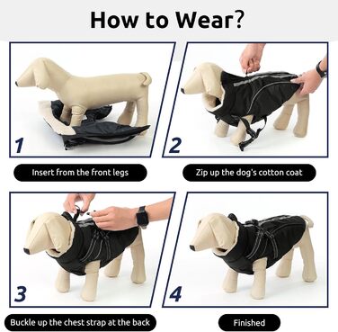 Теплий зимовий одяг для собак: куртка з блискавкою, вітрозахисна, з відбиваючими смугами та нагрудником для маленьких, середніх та великих собак (S, чорний)