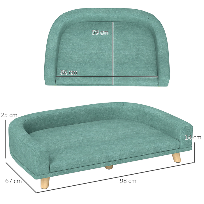 PawHut Dog Sofa Зручний диван для домашніх тварин з подушкою для великих собак, піднята конструкція з дерев'яними ніжками, зелений 98x67x25см