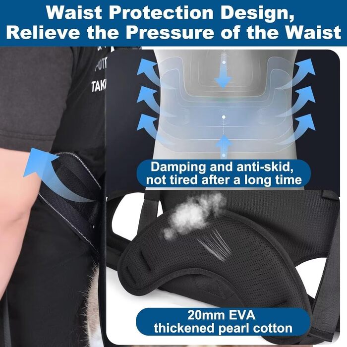 Сумка-переноска та повідковий ремінь для собак, Wakytu, для маленьких собак (4-8 кг), чорний, регульовані, дихаючі ремені