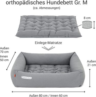 Ортопедичне ліжко для собак Doctor Bark - миється до 95°C, гігієнічне, без запаху, з м'яким коржем для собак середніх порід (M - 80x70 см, світло-сірий)