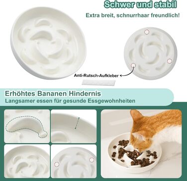 Набір мисок для котів Anti Schling Napf: 2 шт. з кераміки, для повільного годування, білі та блакитні