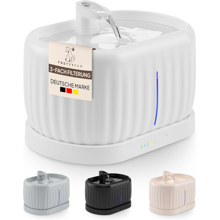 Турбофонтанчик для котів Pretty Paw з датчиком руху, бездротовий, 45 днів роботи від акумулятора, фільтр, 4 л, BPA Free (білий, 3 л)