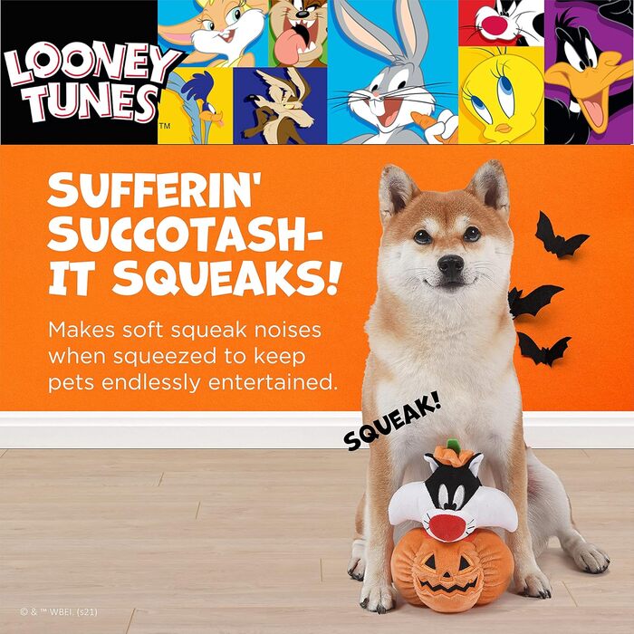 Іграшки для собак LOONEY TUNES, набір з 12 шт., плюшеві, з пищалкою, у вигляді персонажів: жук, кролик, пташка Твіті, тасманський диявол, 15,2 см