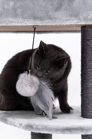 Котячий дряпак Petrebels Charlotte 134 см, преміум-якість, з гамаком, лежаком і будкою, сірий