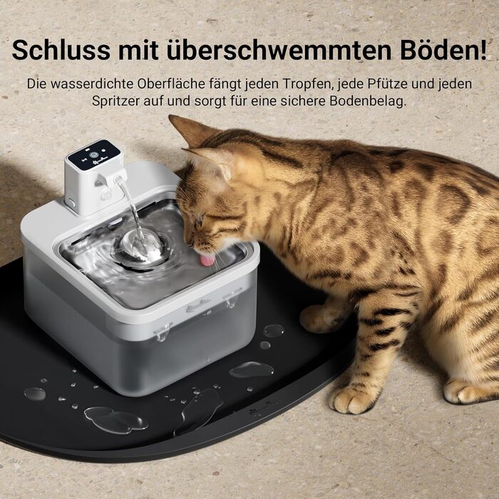 Підкладка під миску для котів DownyPaws, силіконова, 62 x 43 см, чорна. Захист від розливання, легко миється, BPA-free