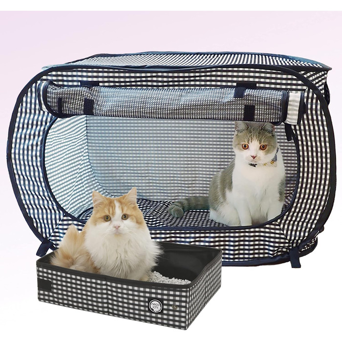 Складаний переносний котячий вольєр Necoichi з лотком, для 2 котів, 80,8×11,4×50,8 см, для дому, для малих, середніх і великих котів