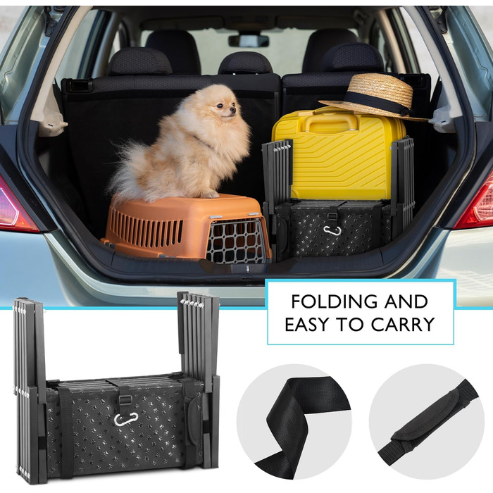 Лебіу - сходинка для собак у машину, портативна складна рамка для собак, SUV, вантажівки, легка рамка для великих собак з антиковзким покриттям, посилена сходинка для собак, підтримує до 90.7 кг, 5 сходинок