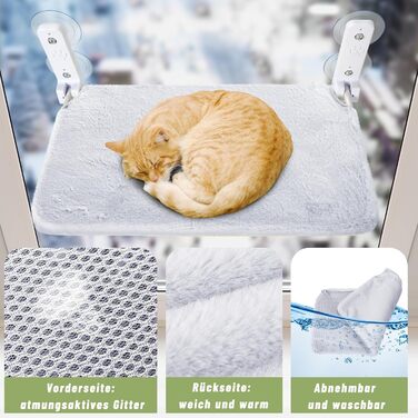 Кігтеточка-ліжко для котів Casgee на вікно 60x30 см, сіра, XL, з кріпленням на присосках, до 20 кг