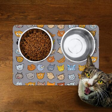 Нековзаюча килимок під миску для кота/собаки Dead Set Studio, водонепроникний, з принтом кота #2