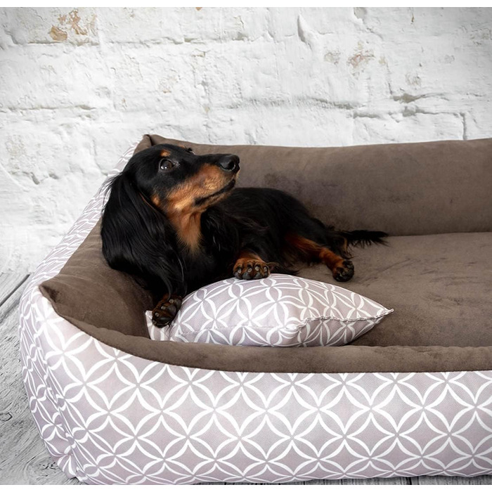 М'яке собаче ліжко Otto 80x60 см, коричневе. Знімна та пральна наволочка. Ліжко-кошик для собак середніх порід.