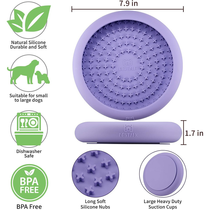 Нічна годівниця для собак Bestalk: зменшує тривожність, сповільнює годування, килимок-іграшка, силікон, BPA-free, для миття в посудомийній машині (фіолетовий)