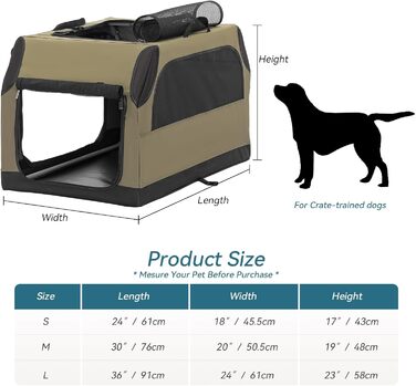 PETSFIT переносна переносна собача переноска для автомобіля та дому, M (76x50x48 см), армійний зелений