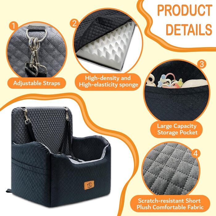 Підвищення для собак у машину з Memory Foam, до 15,9 кг, середнього розміру, зручне автоліжко для маленьких/середніх тварин, знімний та пральний, сірий + чорний, Medium