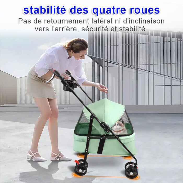Дитяча коляска для собак та котів OHMG 3 в 1, зелена, складна, з 4 EVA-колесами, ручка, 3 вікна з сітки, тримач для напоїв, для маленьких та літніх собак, тролей для людей з обмеженими можливостями (50 x 70 x 95 см)