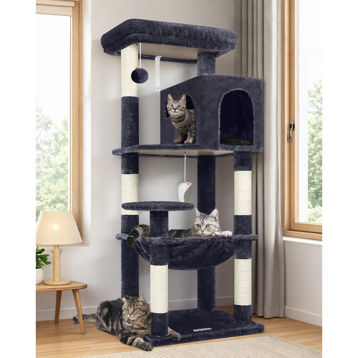 Комплекс для котів Globlazer Kratzbaum з гамаком 45x40 см, будиночком, платформами, 137 см, темно-сірий