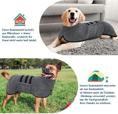 Рушник для собак з мікрофібри, сірий, XL. Швидковисихаючий, з клямками та регульованою стрічкою. Для великих, середніх та маленьких собак