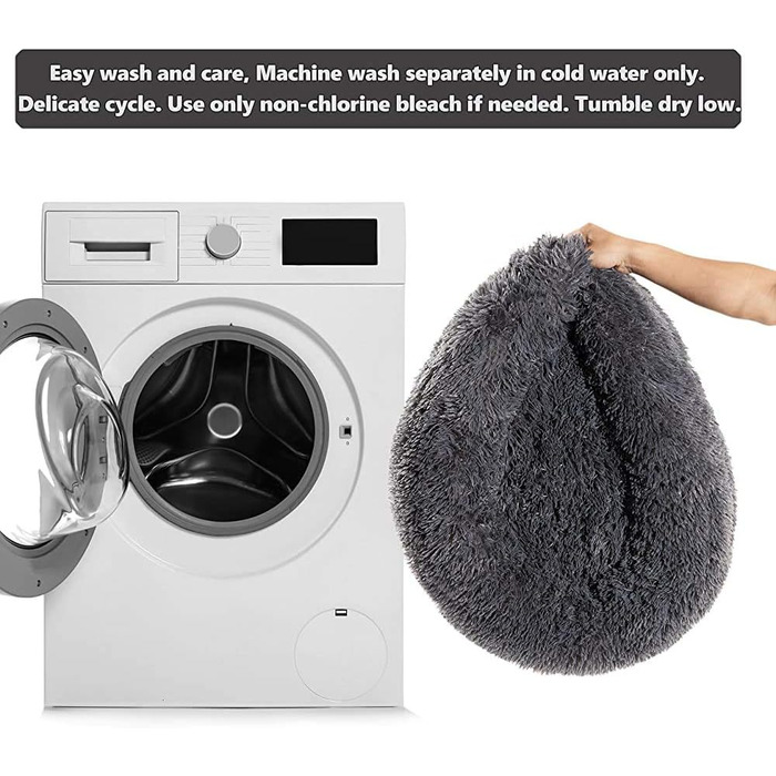 Кругла лежанка для собак та котів, 50 см, м'який плюш, сіра, для маленьких собак та котів, миється