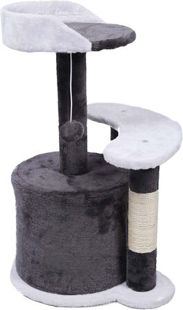 Дряпалка для котів Wiltec 67 см, чорно-біла, з сизалю, платформою, будиночком та іграшкою, крізьбаум для котів