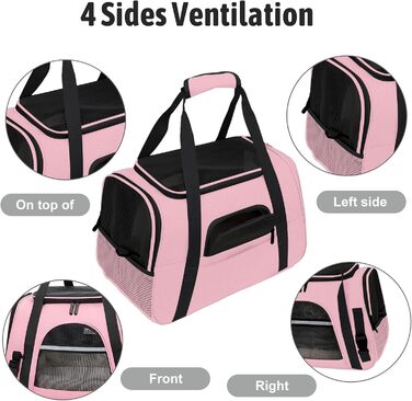 Транспортна сумка для тварин ZSMJAER з підстилкою з флісу, для котів та маленьких собак до 10 кг, рожева