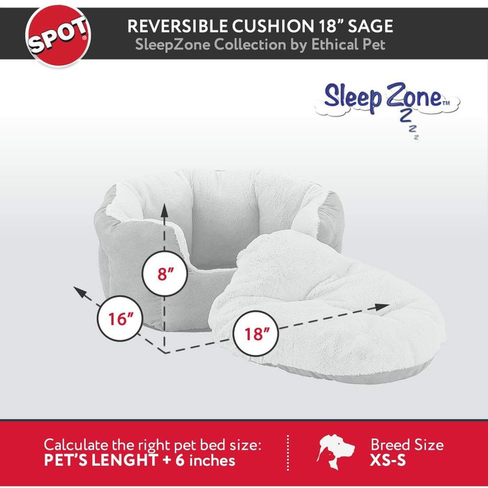 Ліжко для котів і малих собак SPOT Sleep Zone 45,7 см, двостороннє, міцне, зручне, пране, салатове