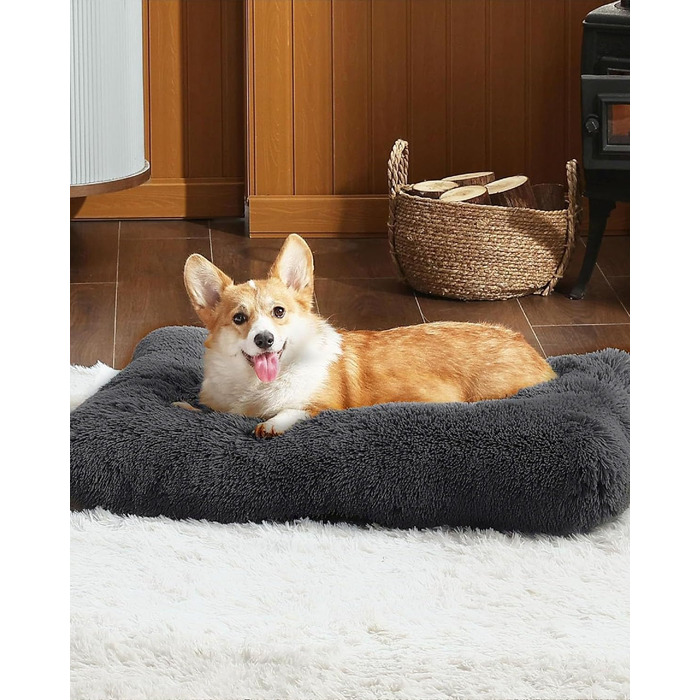 М'яке собаче ліжко для собак середніх порід, 95 x 65 см, плюшеве, ортопедичне, з неслизьким дном, легко миється, темно-сіре