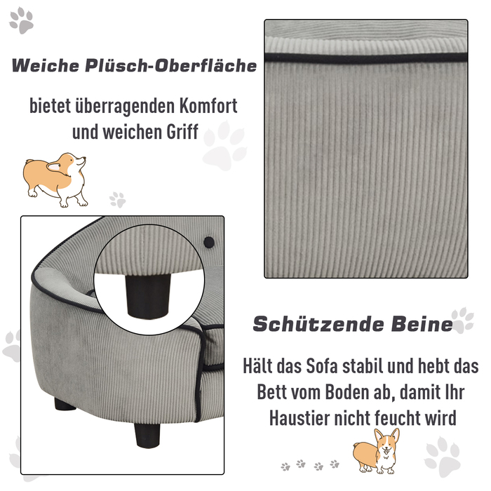 PawHut Dog Sofa Затишна лежанка для собаки з натурального дерева та плюшу для маленьких собак та кішок 66,5 х 45 х 35,5 см сірий