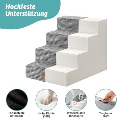 Сходинка для собак, 5 сходинок, 60 см, сіра. Підходить для маленьких собак, котів, ліжко, диван, авто. Виготовлена з високощільним пінопластом, знімний чохол. Розміри: 60x45x45 см