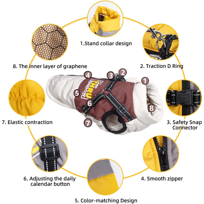 Зимовий одяг для собак, тепла куртка для тварин, водонепроникний та вітронепроникний жилет з бавовни з світловідбиваючими елементами, блискавкою (колір кава, розмір L)
