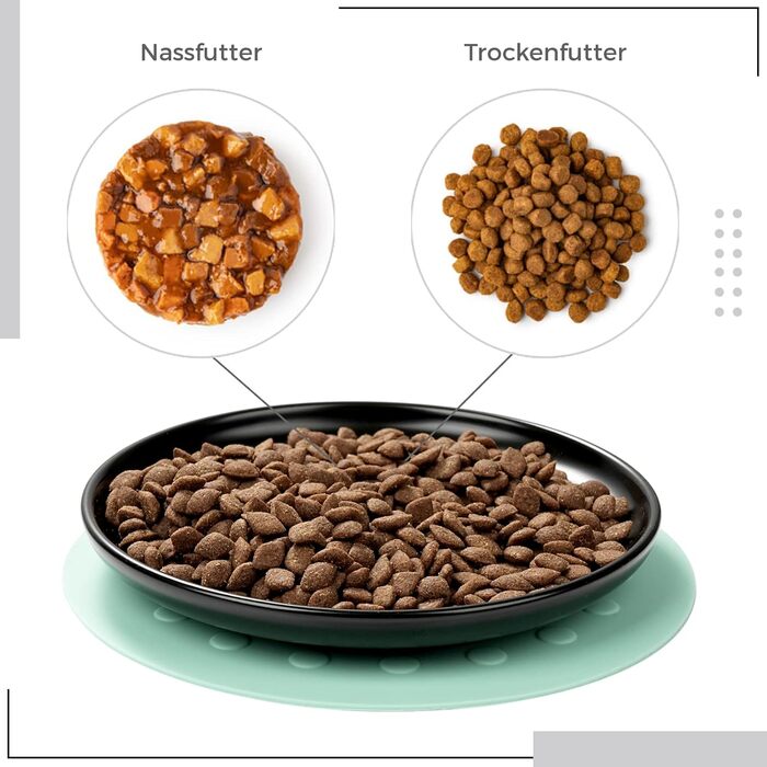 Керамічні годівниці для котів, 3 шт. з антиковзними килимками, широкі та плоскі миски для котів та кошенят, білий (чорний)