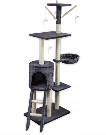 Високий кігтеточка-комплекс для котів Pet HOBBY, сірий, 5 рівнів, 140 см
